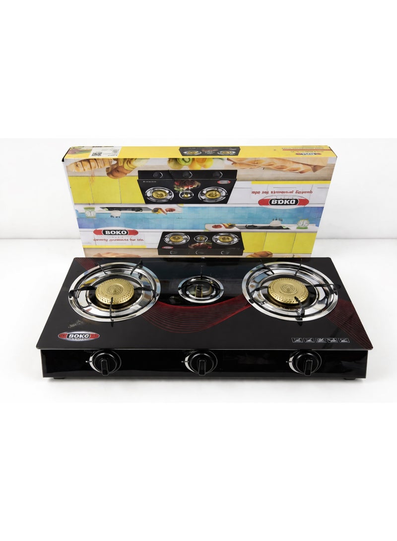 BOKO Double Burner Table Top Gas Stove with Brass Burners Energy saving flame technology, stainless steel body frame, smooth surface cleaning, compact storage size, strong pan supports, manual ignition system, safe and efficient cooking solution for modern kitchens. - Image 2